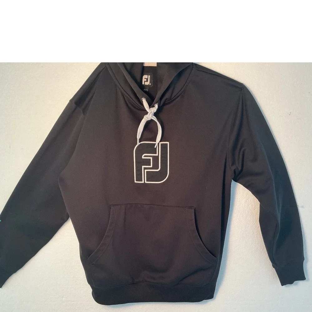 FootJoy Mens Performance Golf Hoodie Black Logo Pullover Sweatshirt Size M - Picture 5 of 8